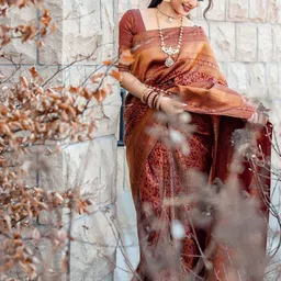 KALINI Ethnic Motifs Woven Design Zari Silk Cotton Banarasi Saree image 1