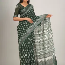 JALTHER Ethnic Motifs Printed Zari Block Print Saree-picture-30