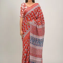 JALTHER Ethnic Motifs Zari Block Print Saree-picture-36