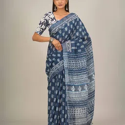 KIAARON Ethnic Motifs Zari Block Printed Saree-picture-36