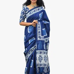 TROPWEAR Ethnic Motifs Pure Cotton Handloom Block Print Saree-picture-21