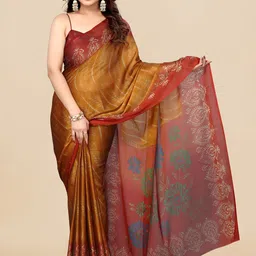 MIRCHI FASHION Orange & Brown Floral Printed Block Print Saree-picture-35