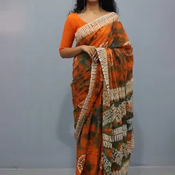 Sanganeri Printed Tie and Dye Pure Cotton Saree-image-17