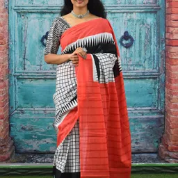JALTHER Geometric Printed Pure Cotton Block Print Saree-picture-18
