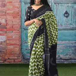 JALTHER Chevron Printed Pure Cotton Block Print Saree-picture-18