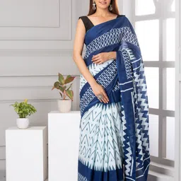 JALTHER Geometric Printed Pure Cotton Block Print Saree-picture-27