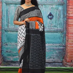 JALTHER Chevron Printed Pure Cotton Block Print Saree-picture-31