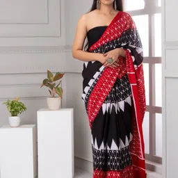 JALTHER Geometric Printed Pure Cotton Ikat Saree-image-37