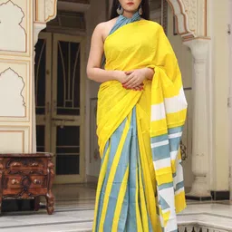 JALTHER Geometric Pure Cotton Block Print Saree-picture-10