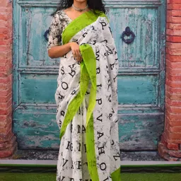 JALTHER Typography Block Print Jaipuri Pure Cotton Mulmul Saree-image-91