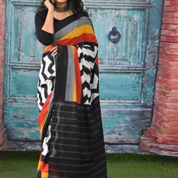 JALTHER Geometric Printed Jaipuri Pure Cotton Mulmul Block Print Saree-image-6