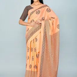 KIAARON Pure Cotton Block Print Saree-image-34