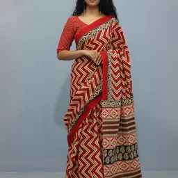 KIAARON Pure Cotton Block Print Saree-picture-28