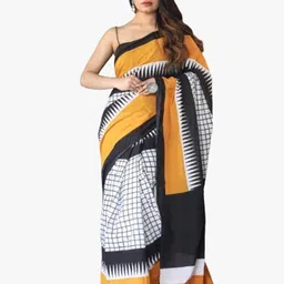 TROPWEAR Checked Pure Cotton Block Print Saree-picture-28