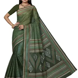 SHANVIKA Green & Black Floral Pure Cotton Block Print Saree-picture-21