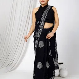 JAIPURI BLOCK PRINT Floral Printed Pure Cotton Block Print Saree-picture-21