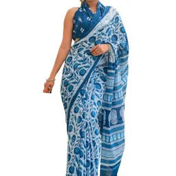 TROPWEAR Floral Block Printed Pure Cotton Saree-picture-12