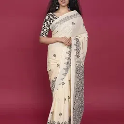 clothonus Floral Pure Cotton Block Print Saree-picture-12