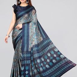 MIRCHI FASHION Grey & Blue Floral Saree-picture-6
