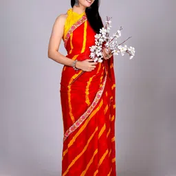 VL SAREES Leheriya Kutchi Embroidery Pure Chiffon Leheriya Saree-picture-25