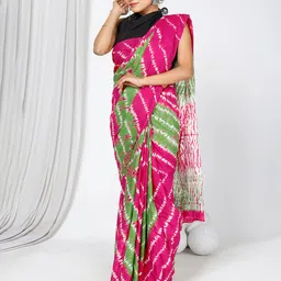 JAIPURI BLOCK PRINT Leheriya Tie and Dye Pure Cotton Saree-image-40