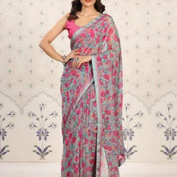 Ode by House of Pataudi Floral Poly Georgette Designer Saree image 5