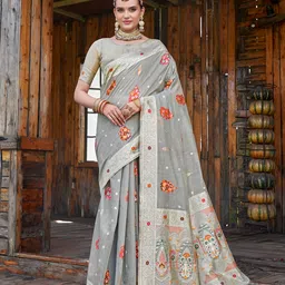 Anouk Floral Woven Design Pure Linen Saree-image-18