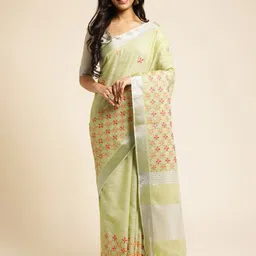 ALAGINI Geometric Embroidered Pure Linen Chanderi Saree-picture-40