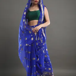 Mitera Blue & Gold-Toned Ethnic Motifs Woven Design Zari Saree-image-80