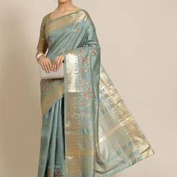 KAVINDI Floral Zari Silk Cotton Saree-image-48