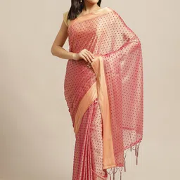 Saree mall Peach-Coloured & Red Dobby Weave Saree image 1