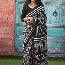 Sanganeri Print Floral Print Pure Cotton Bagru Saree-image-42
