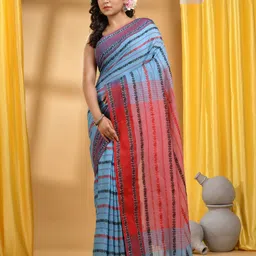 DESH BIDESH Ethnic Motifs Woven Design Pure Cotton Taant Saree-image-95