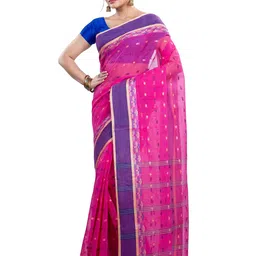 PuJoy Woven Design Zari Pure Cotton Taant Saree-picture-34