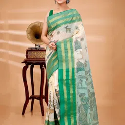 DipDiya Ethnic Motifs Printed Zari Pure Cotton Taant Saree image 1