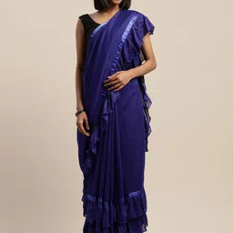 Mitera Navy Blue Sequinned Ruffles Saree-picture-35