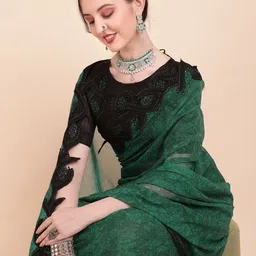 Sangria Olive Green & Black Embroidered Tie & Die Pure Georgette Saree-image-89