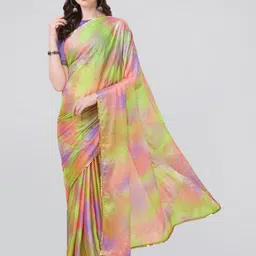 KALINI Green & Purple Tie and Dye Saree image 1