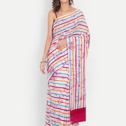 Sanganeri Print Striped Pure Cotton Ikat Saree-picture-17