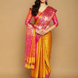 KALINI Ethnic Motifs Woven Design Zari Silk Cotton Ikat Saree-image-9