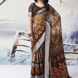 Mitera Floral Printed Zari Poly Chiffon Ikat Saree-picture-20