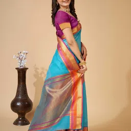 Mitera Blue & Purple Woven Design Zari Saree image 2
