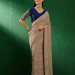 Sangria Grey Striped Printed Zari Saree image 2