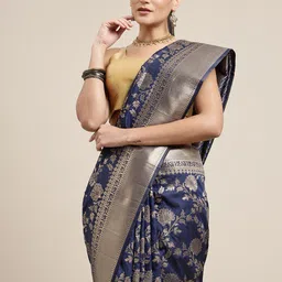 Royal Rajgharana Saree Ethnic Motifs Woven Design Zari Banarasi Sarees image 3