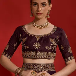 Mitera Purple & Gold toned Embellished Sequinned Pure Georgette Saree image 3