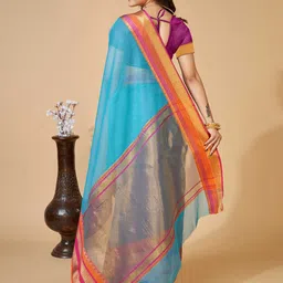 Mitera Blue & Purple Woven Design Zari Saree image 3
