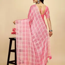 K 5 Fashion Checked Pure Chiffon Saree image 5