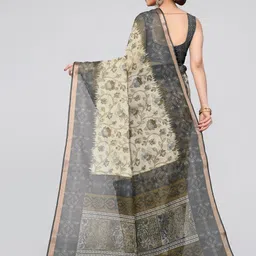 kalini MIRCHI FASHION Beige & Grey Floral Printed Zari Saree image 2