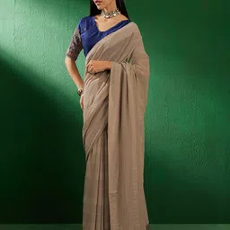 Sangria Grey Striped Printed Zari Saree image 3