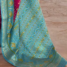 Anouk Pink & Blue Ethnic Woven Design Zari Patola Saree image 3